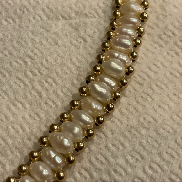 Vintage Freshwater Seed Pearl Gold Bead Necklace Earring Set Vintage 16” RTI 14K - Picture 11 of 16